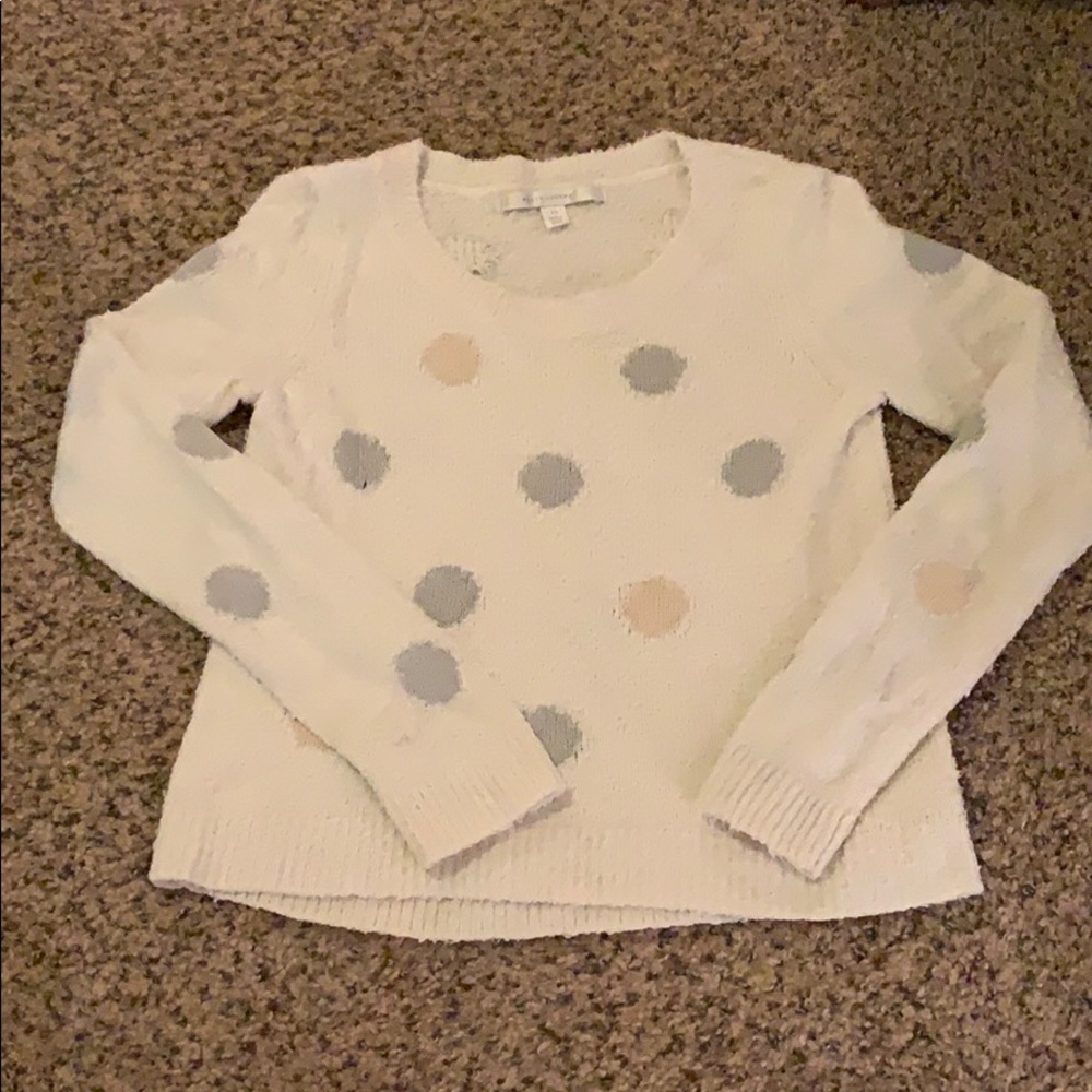 White, Grey, and Tan Polka Dot Pullover Sweater